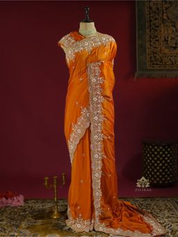 ZILIKAA - Rust Orange Munga Silk Saree with Unstitched Blouse