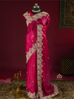 ZILIKAA - Queen Pink Mulberry Silk Saree with Unstitched Blouse