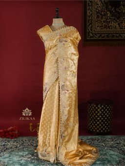 ZILIKAA - Golden Special Zardozi Kanchipuram Tissue Silk Saree with Unstitched Blouse