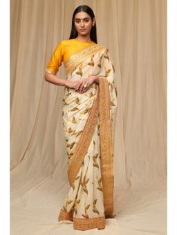 Masaba - Ivory Floral Fantasy Saree with Unstitched Blouse