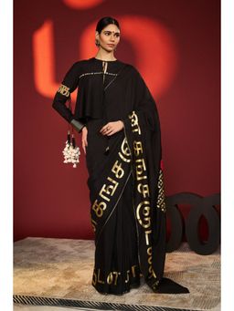 Masaba - Black Madras Muse Saree with Unstitched Blouse