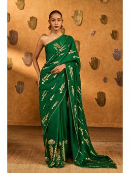 Masaba - Green Cherry Wine Saree with Unstitched Blouse