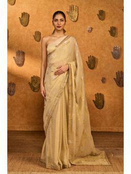 Masaba - Gold Ivory Moon Garden Tissue Saree with Unstitched Blouse