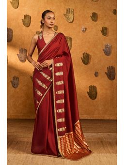 Masaba - Red Fern Flame Saree with Unstitched Blouse