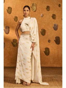 Masaba - Ivory Soft Lantern Stitched Saree with Stitched Blouse