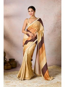 Masaba - Beige Stripe Foil Saree with Unstitched Blouse