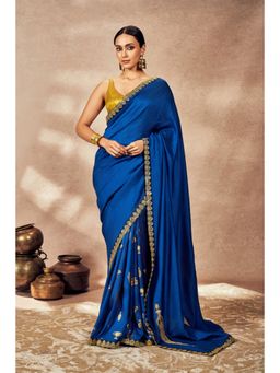 Masaba - Blue Potters Touch Saree with Unstitched Blouse