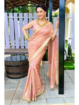 Masaba - Peach Palm Blooms Tissue Saree with Unstitched Blouse