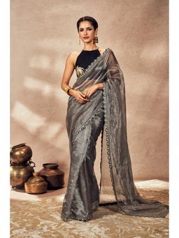 Masaba - Black Striped Zari Saree with Unstitched Blouse