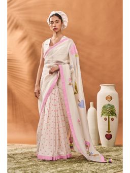 Masaba - Ivory Floral Frame Saree with Unstitched Blouse