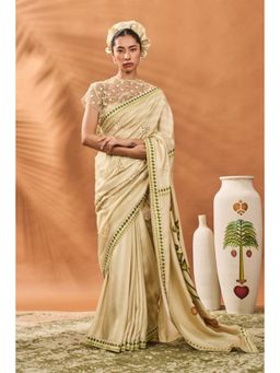 Masaba - Sage Green Striped All Fours Saree with Unstitched Blouse