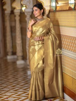 ZILIKAA - Vintage Gold Kanchipuram Tissue Silk Saree with Unstitched Blouse