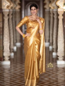 ZILIKAA - Golden Special Kanchipuram Tissue Silk Saree with Unstitched Blouse