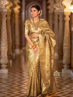 ZILIKAA - Vintage Gold Kanchipuram Tissue Silk Saree with Unstitched Blouse