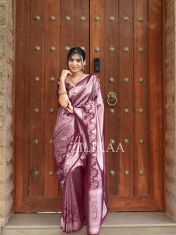 ZILIKAA - Sangria Wine Kanchipuram Silk Saree with Unstitched Blouse