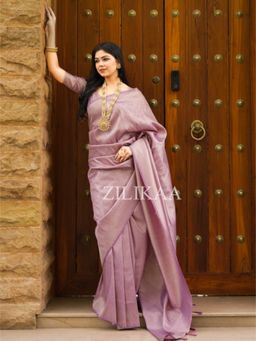 ZILIKAA - Lilac Purple Kanjivaram Silk Saree with Unstitched Blouse