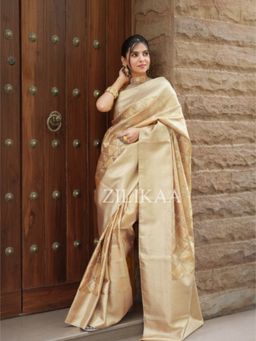ZILIKAA - Vintage Gold Kanchipuram Tissue Silk Saree with Unstitched Blouse