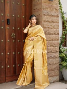 ZILIKAA - Golden Special Kanchipuram Tissue Silk Saree with Unstitched Blouse