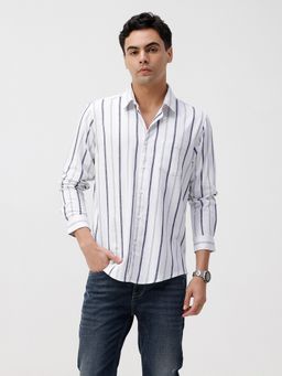 Crocodile - Pure Cotton White Stripe Shirt
