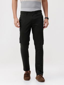 Crocodile - Dark Green Solid Slim Fit Pant