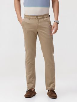 Crocodile - Beige Solid Slim Fit Pant