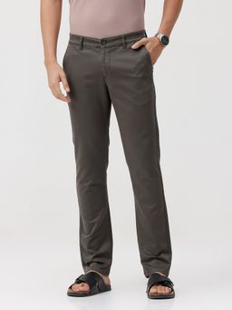 Crocodile - Dark Grey Solid Slim Fit Pant