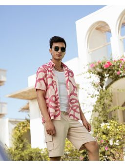 DRAGIT - Men Pink Wander Maze Half Sleeve Shirt