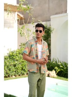 DRAGIT - Men Green Pastel Smudge Half Sleeve Shirt
