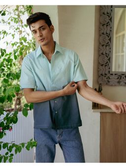 DRAGIT - Men Blue Ocean Ombre Half Sleeve Shirt