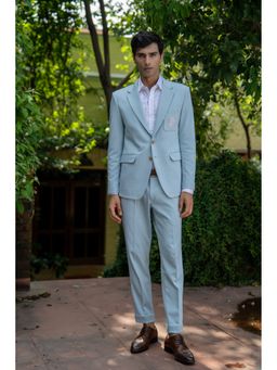 TAJIRI - Blue Single Breasted Embroidered Blazer with Pant