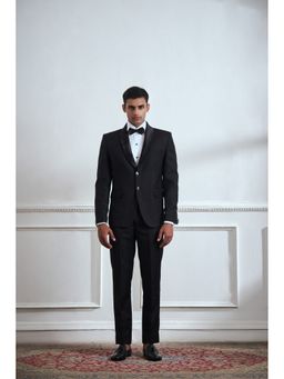 TAJIRI - Black Embroidered Tuxedo Blazer with Pant