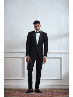 TAJIRI - Black Embellished Tuxedo Blazer with Pant