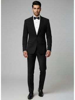 TAJIRI - Black Single Breasted Embellished Blazer with Pant