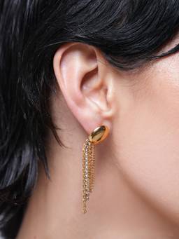 CAO JEWELLERY - White Long Drop Tassel Zircon Chain Earrings