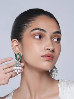 CAO JEWELLERY - Green Heavy Designer Ad Jhumka Earrings