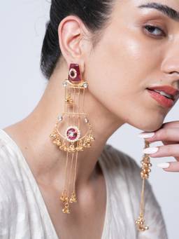 CAO JEWELLERY - Designer Pink Long Ghungroo Earrings