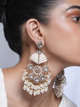 CAO JEWELLERY - White Designer Heavy Mehendi Polish Earrings
