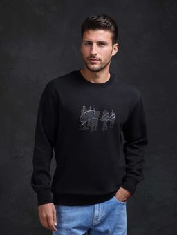 Rare Rabbit - Men Tive Black Primary Sweatshirt