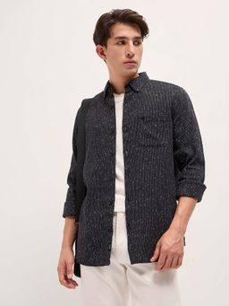 The Bear House - Men's Slim Fit Black Textured Shirt