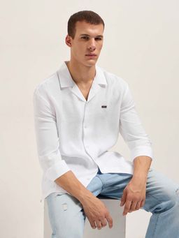 The Bear House - Men's Oversized Fit White Solid Shirt