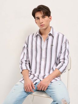 The Bear House - Men's Relaxed Fit White Stripe Shirt