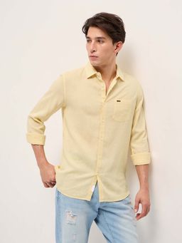 The Bear House - Men's Slim Fit Yellow Solid Shirt
