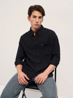 The Bear House - Men's Relaxed Fit Black Textured Shirt