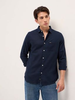 The Bear House - Men's Slim Fit Blue Solid Shirt