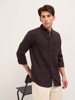 The Bear House - Men's Slim Fit Brown Textured Woven Shirt