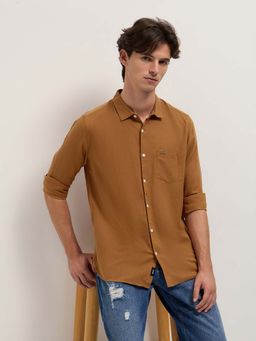 The Bear House - Men's Slim Fit Brown Solid Shirt