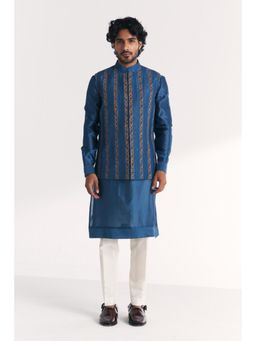 STUDIO BAGECHAA - Blue Tissue Embroidered Kurta with Pant and Jacket