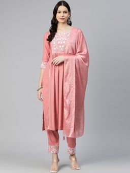 Readiprint - Naira Style Rayon Peach Kurta and Bottom With Dupatta (Set of 3)