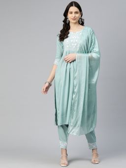 Readiprint - Naira Style Rayon Green Kurta and Bottom With Dupatta (Set of 3)