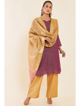 Soch - Purple Chanderi Unstitched Dress Material with Zari Woven Designs and Motifs (Set of 3)